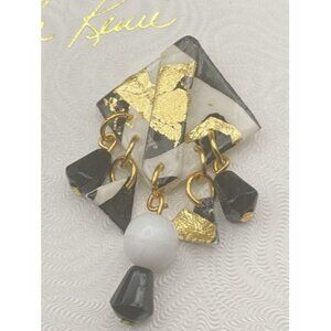 NWT Vtg  Earrings Carla Renee Handmade in California Dangle Pierced Black White